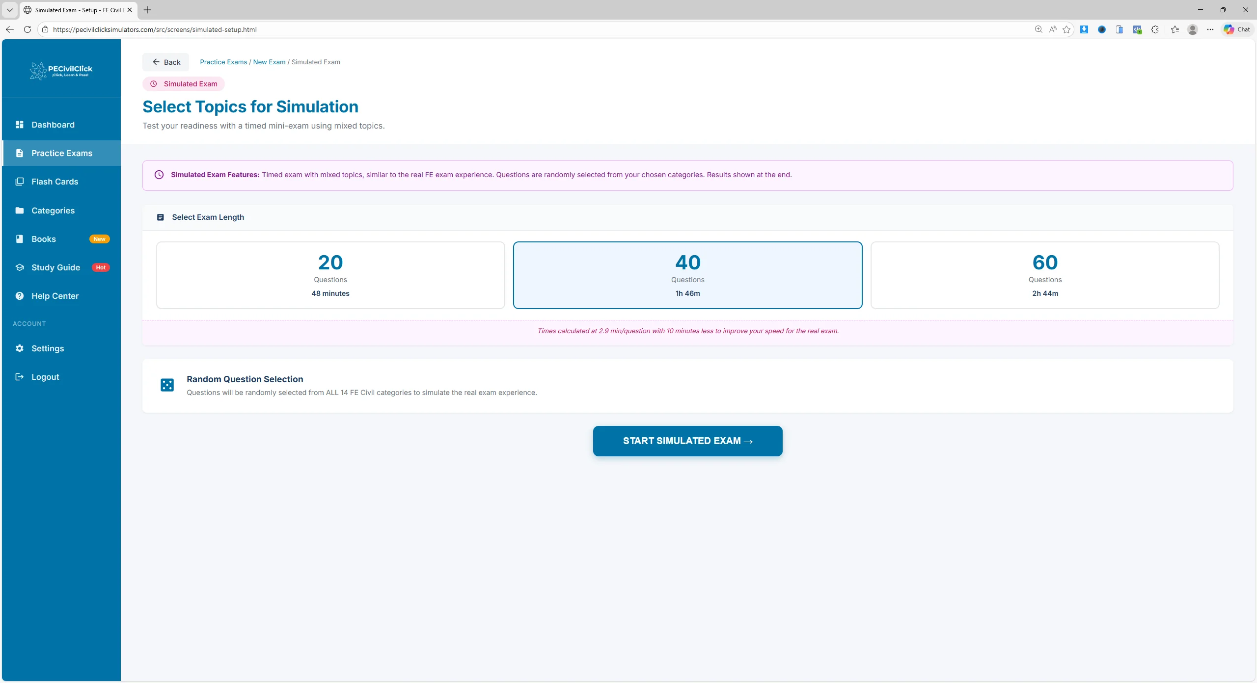Simulated Exam Screenshot